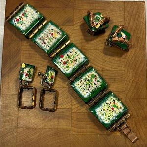 Matisse copper enameled set: bracelet and two pairs of earrings